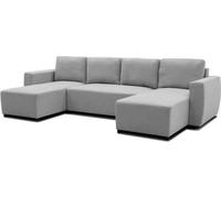 Canapé d'angle convertible, panoramique, 5/6 places, tissu souris, coffre de rangement, L297 x P155 cm