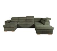 Canapé d'angle convertible panoramique 5 à 6 places DAYTONA - Velours côtelé kaki - Avec coffre - L 326 x H 94 x P 216 cm