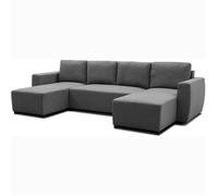 Canapé d'angle convertible panoramique PHARELL 5/6 places - Tissu anthracite - Coffre de rangement - L297 x P155 x H85 cm