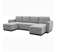 Canapé d'angle convertible panoramique PHARELL 5/6 places - Tissu souris - Coffre de rangement - L297 x P155 x H85 cm