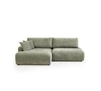 Pivoine - Canapé d'angle ouvert gauche 4 places convertible avec coffre en tissu texturé - Vert sauge