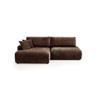 Canapé d'angle convertible Pivoine 4 places en tissu texturé marron avec coffre - Gauche - L238xP140xH83cm