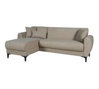 Canapé d'angle convertible réversible - 3 / 4 personnes - BILBAO - Coffre - 3 coussins - Tissu beige - 229 x 81 / 154 x 84 cm