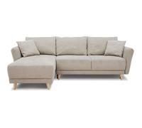 Generique Canapé d'angle convertible réversible CLAUDIUS - Tissu beige, coffre, L244×P158×H95 cm