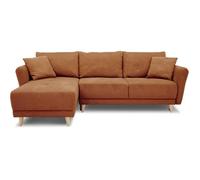 Canapé d'angle convertible réversible 3-4 places CLAUDIUS - Tissu Terracotta - Coffre de rangement - L 244 x P 158 x H 95 cm