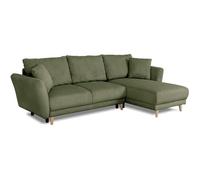 Canapé d'angle convertible réversible - 3 / 4 places - CLAUDIUS - Tissu Velours côtelé Kaki - Coffre - 244 x 158 x 86 cm
