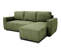 Canapé d'angle convertible réversible 3 / 4 places - PHARELL - Tissu velours côtelé Kaki - Coffre - 224 x 155 x 85 cm