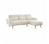 Canapé d'angle convertible réversible 3 places. tissu bouclettes blanches. pieds bois