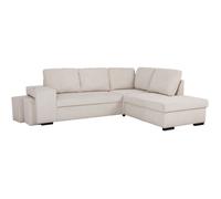 Canapé d'angle convertible réversible - 4/5 places - MITCHELL - Velours côtelé Beige - Coffre, Poufs USB - 247 x 205 x 91 cm