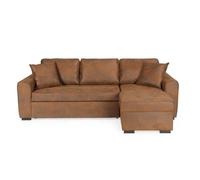 Canapé d'angle convertible réversible 4 places - Tissu Marron vintage - L 244 x P 151 x H 90 -HAMILTON -Fabriqué en Ukraine