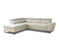 Canapé d'angle convertible réversible avec coffre - 5 places - KASIMIR - Tissu beige - 258 x 79/98 x 219 cm