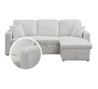 Canapé d'angle convertible/reversible avec coffre ""Alain"" - 3 places - Bouclettes - Blanc