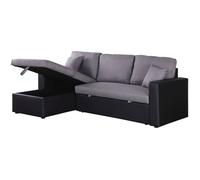 Canapé d'angle convertible/ réversible avec coffre ""Alain"" - 3 places - Gris / Noir