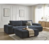 Canapé d'angle convertible réversible coffre ANAKIN tissu bouclette avec pouf bleu foncé réversible BOBOCHIC 5 places Réversible Bleu foncé