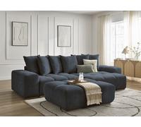 Canapé d'angle convertible réversible coffre ANAKIN tissu bouclette avec pouf bleu foncé réversible BOBOCHIC 5 places Réversible Bleu foncé