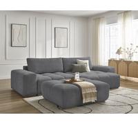 Canapé d'angle convertible réversible coffre ANAKIN tissu bouclette avec pouf gris foncé réversible BOBOCHIC 5 places Réversible Gris foncé