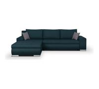 Canapé d'angle convertible réversible + coffre de rangement - Tissu Bleu - L 289 x P 94/188 x H 88 cm - INDIAN