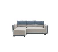 Canapé d'angle convertible réversible ELROY 3-4 places - Tissu gris et bleu - L231 x H85 x P154 cm