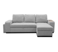 Canapé d'angle convertible réversible VALDO 3 à 4 places - Tissu Souris - Tablette avec USB - Coffre + Pouf - L247xP143xH86 cm