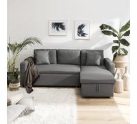 Happy Garden Canapé d'angle convertible Clark 3 places en simili méridienne réversible coffre Gris
