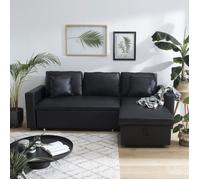 Happy Garden Canapé d'angle convertible CLARK simili 3 places méridienne réversible Noir