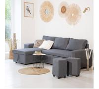 Happy Garden Canapé d'angle convertible Tony 3 places méridienne réversible coffre gris chiné