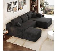 Canapé d'angle convertible U 239 cm compressé, méridienne L, 1 pouf, 5 places assise profonde, pour grand salon, Noir, angle CANAPE