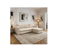 Canapé d'angle convertible velours côtelé beige - FARAH