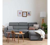 Happy Garden - Canapé d'angle convertible WARREN 3 places, méridienne réversible, tissu gris