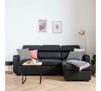 Canapé d'angle convertible warren 3 places simili noir