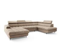 Canapé d'angle CORENO, Canape Convertible - Droit - U - 6 places - 345x190x88 cm - Tissu bouclette QUELLE 05 - Beige