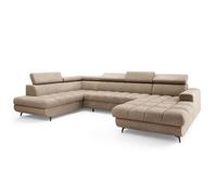 Canapé d'angle CORENO, Canape Convertible - Gauche - U - 6 places - 345x190x88 cm - Tissu bouclette QUELLE 05 - Beige