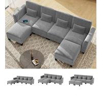 Canapé d'Angle COSTWAY Convertible et Modulable, Forme de U - 4/6Places avec Ports de Chargement USB & Type-C Gris
