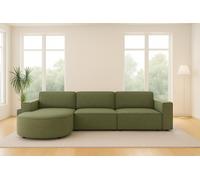 Canapé d'angle Cursal en L, tissu Artico, Moss + pouf, gauche