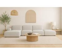 Canapé d'angle Cursal en L, tissu Artico, Nata + pouf, gauche