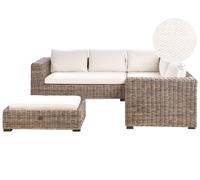 Canapé d'Angle de Jardin avec Coussins et Table Basse Tressé en Rotin Natur