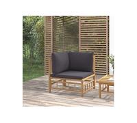 vidaXL Canapé d'angle de jardin en bambou avec coussins gris foncé