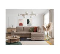 Canapé d'angle droit 3 places convertible ADEN avec coffre en velours côtelé - Taupe - L246 x P174 x H96cm - LOUNGITUDE