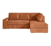 Canapé d'angle droit 3 places convertible ADEN avec coffre en velours côtelé - Terracotta - L246 x P174 x H96cm - LOUNGITUDE