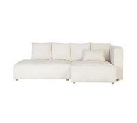 Canapé d'angle droit 3 places en tissu velours côtelé beige et bois clair HARLEM