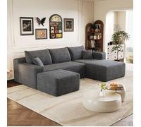 Canapé d'angle droit 3 places en U Canapé modulable Canapé compressé Canapé nuage en velours côtelé avec pouf mobile, gris