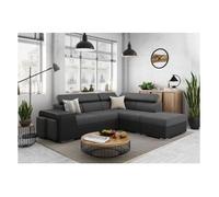 Canapé d'angle droit 3 places SOAN convertible en simili et tissu - Gris / Noir - L262 x P220 x H76cm - LOUNGITUDE