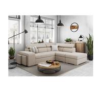Canapé d'angle droit 3 places SOAN convertible en tissu - Beige - L262 x P220 x H76cm - LOUNGITUDE