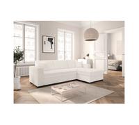 Canapé d'angle droit 4 places FUJI XL convertible avec coffre en tissu bouclette - Blanc - L262 x P157 x H83cm - LOUNGITUDE