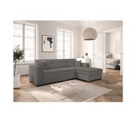 Canapé d'angle droit 4 places FUJI XL convertible avec coffre en tissu bouclette - Gris - L262 x P157 x H83cm - LOUNGITUDE