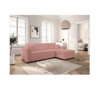Canapé d'angle droit 4 places FUJI XL convertible avec coffre en tissu bouclette - Rose - L262 x P157 x H83cm - LOUNGITUDE