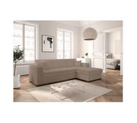 Canapé d'angle droit 4 places FUJI XL convertible avec coffre en tissu bouclette - Taupe - L262 x P157 x H83cm - LOUNGITUDE