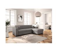 Canapé d'angle droit 4 places FUJI XL convertible avec coffre en tissu - Gris clair - L262 x 157 x 83cm - LOUNGITUDE
