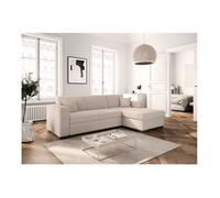 Canapé d'angle droit 4 places FUJI XL convertible avec coffre en velours côtelé - Beige - L262 x P157 x H83cm - LOUNGITUDE