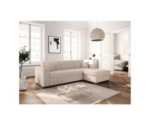 Canapé d'angle droit 4 places FUJI XL convertible avec coffre en velours côtelé - Beige - L262 x P157 x H83cm - LOUNGITUDE